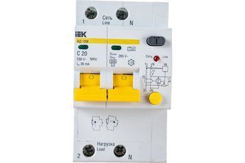 Дифференциальный автомат АД12М 2Р С20 30мА IEK MAD12-2-020-C-030 фото