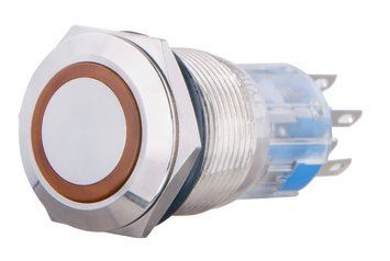Кнопка металева пласка з підсвічуванням TYJ 19-272; 2NO+2NC; жовта 220V A0140010115 фото
