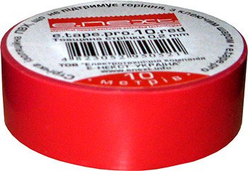 Изолента e.tape.pro.10.red из самозатухающего ПВХ, красная (10м) p0450001 фото