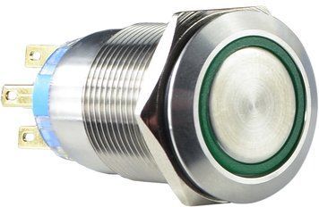 Кнопка металева пласка з підсвічуванням TYJ 19-272; 2NO+2NC; зелена 220V A0140010116 фото