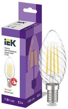 Лампа LED CT35 свічка круч. 7Вт 230В 3000К E14 серія 360&deg; IEK LLF-CT35-7-230-30-E14-CL фото