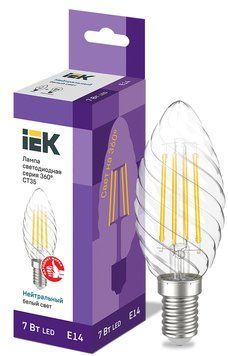 Лампа LED CT35 свічка круч. 7Вт 230В 4000К E14 серія 360&deg; IEK LLF-CT35-7-230-40-E14-CL фото