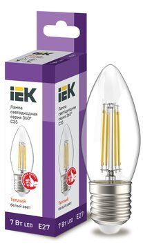 Лампа LED C35 свічка прозор. 7Вт 230В 3000К E27 серія 360&deg; IEK LLF-C35-7-230-30-E27-CL фото