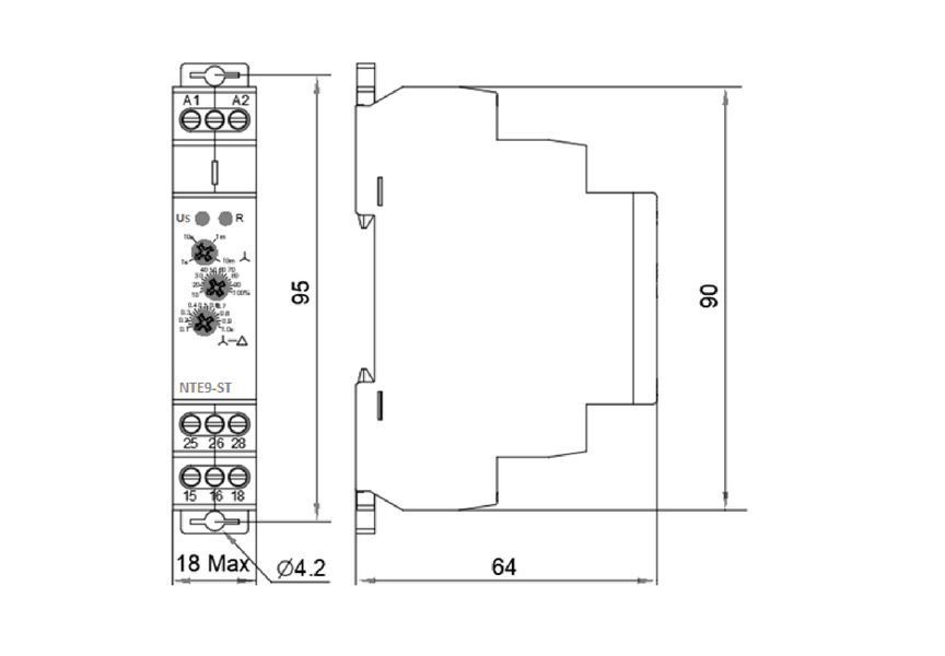 Реле часу зірка/трикутник NTE9-ST AC/DC 12-240V
